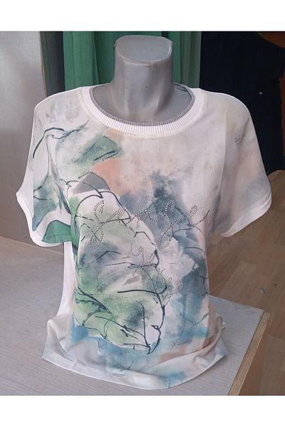 ELLA CAMELIA Green Color Stone Detailed Collar Knitted Banded Blouse