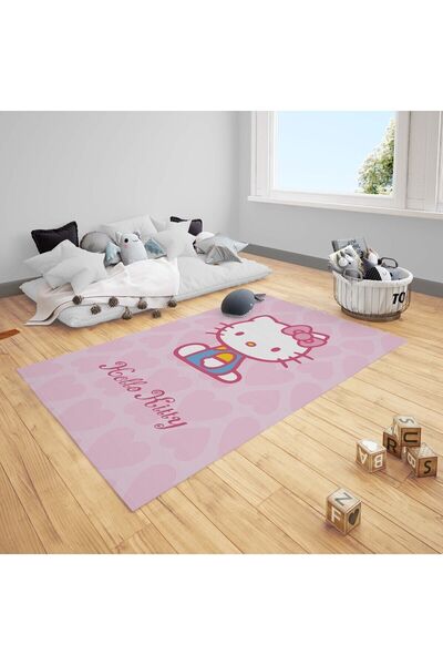 CİCİ ODAM Çocuk Bebek Odası Halısı Kalpli Hello Kitty