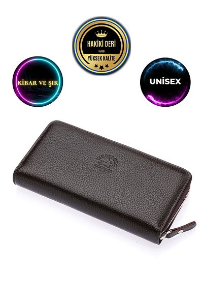 CüzCan Unisex West Polo Brown Πορτοφόλι από γνήσιο δέρμα με φερμουάρ