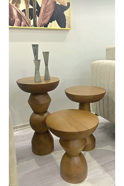 More Wood Design Mantar Sehpa 3'lü Takım