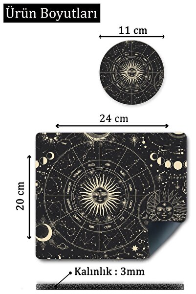 AsMat Paw 24cmx20cm Mause Pad ve Bardak Atlığı Takımı. Astroloji Temalı Mause Pad(fare) ve Bardak Altlığı