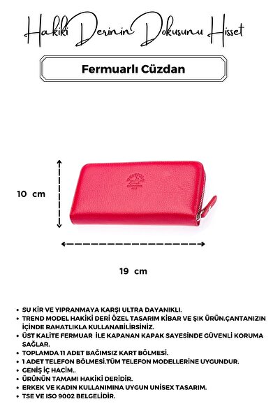 CüzCan Unisex Red Genuine Leather West Polo Wallet - zippered Hand Portfolio