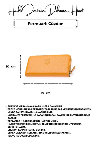 CüzCan Unisex West Polo Genuine Leather Wallet Hand Portfolio - Mustard yEllow, Zippered