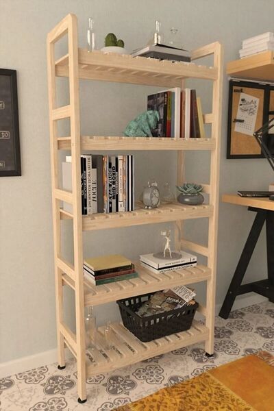 HFAY DESİGN 5 Katlı Ahşap Kitaplık