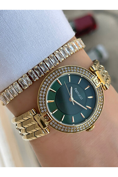 Ferrucci Kadın Kol Saati İç Kadranı Yeşil Bileklik Hediye