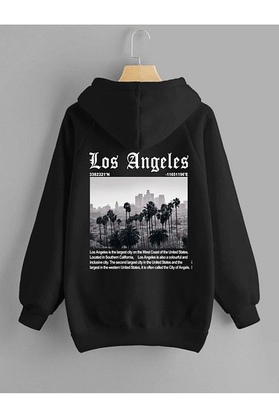 DEEPSENCE los Angelas Printed Unisex Black Hooded Sweatshirt
