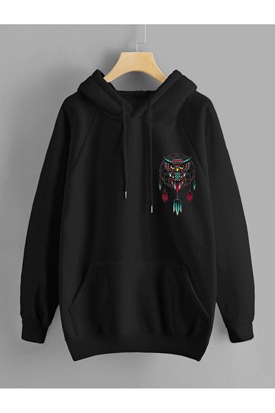DEEPSENCE Owl Printed Unisex Black Oversize Sweatshirt