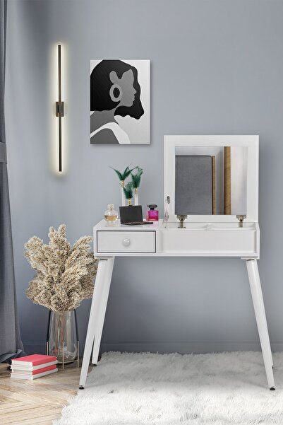 FLORADESİGN Makyaj Masası Makyaj Tuvalet Masası Aynalı Makyaj Masası /Beyaz