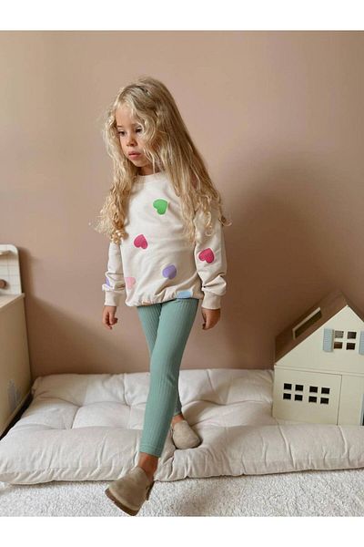 YİGİT BUTİK Yigit Boutique - Heart Printed Girl's Tights and Bottom Set