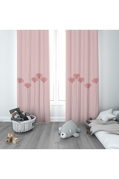 CİCİ ODAM 1 Wing Kids Room Curtain Background Curtain Poppy Flowers