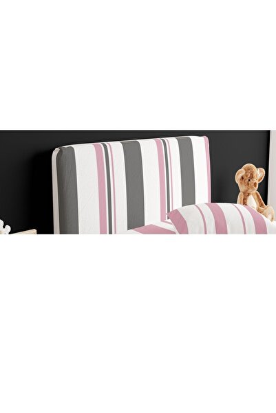 CİCİ ODAM Baza Başlık Kılıfı Genç Odası Gri Pembe Şeritler