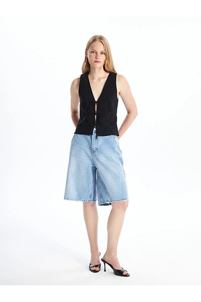 LC Waikiki Vision Ecru V-Neck Plain Poplin Women's Vest