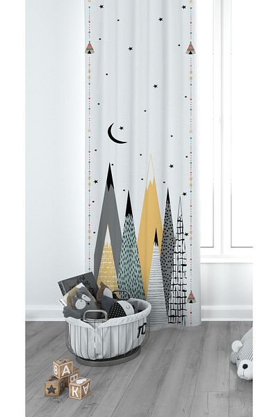 CİCİ EKO Scandinavian Mountain Children's Room Curtain Background Curtain