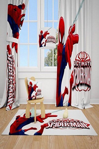 CİCİ ODAM 2 Kanat Çizgi Karakter Spiderman Çocuk Bebek Odası Fon Perde