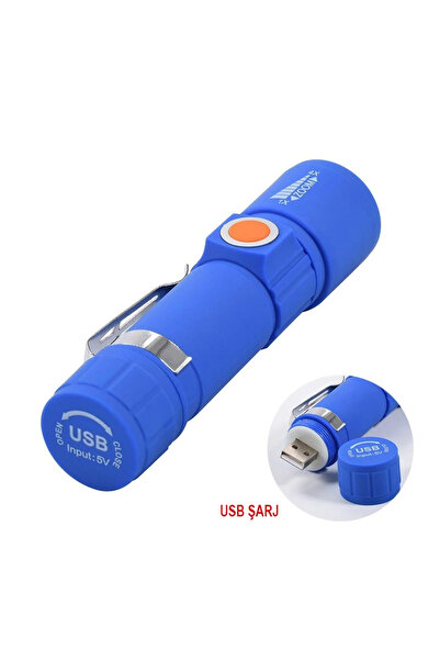 nelerbulurum ŞARJLI ZOOMLU USB İLE ŞARJ OLAN 4 MODLU PLASTİK KASA MİNİ EL FENERİ