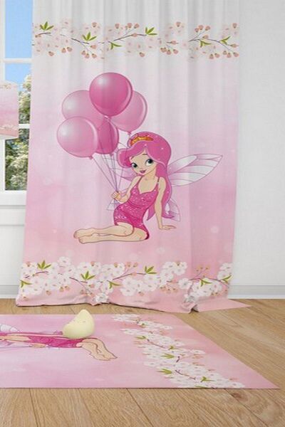 CİCİ ODAM 1 Kanat Cici Halı Balonlu Prenses Çocuk Bebek Odası Fon Perde