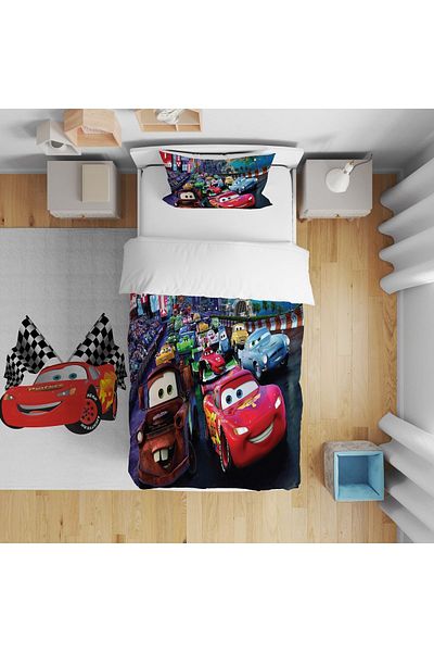 CİCİ ODAM Bedspread Mc Queen Cars 140x220 - Pillowcase Gift