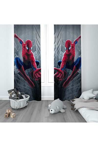 CİCİ EKO Spiderman Spiderman Children's Room Curtain Background Curtain
