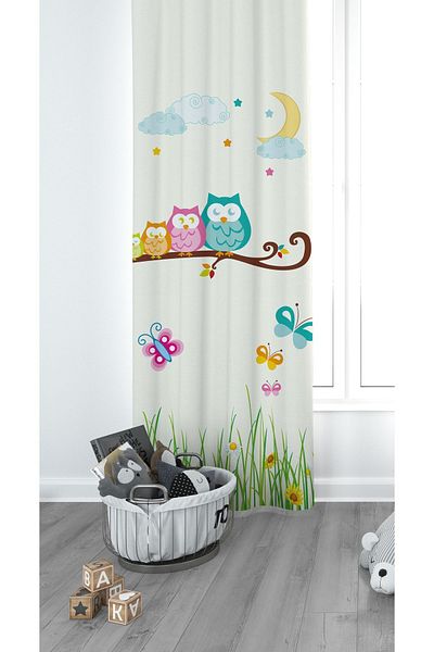 CİCİ EKO Owl Children's Room Curtain Background Curtain
