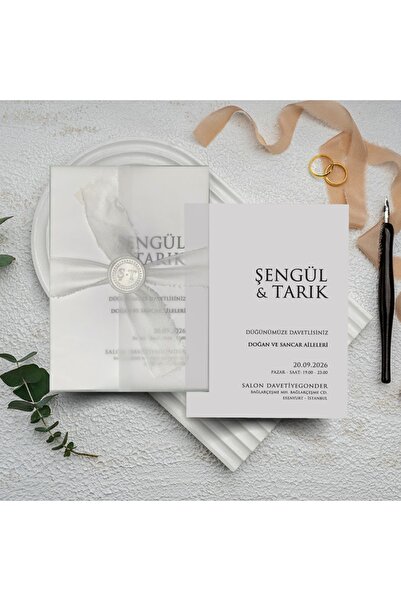 GNDR Mühürlü Kurdeleleli Şeffaf Zarflı Davetiye - MK54322