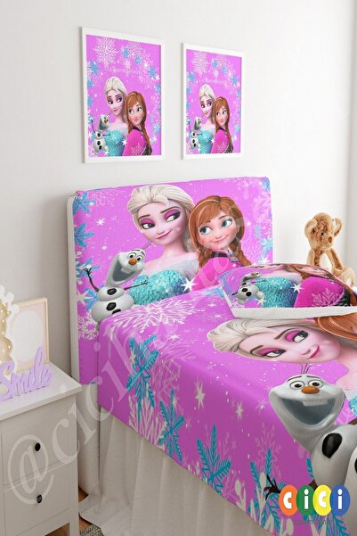 CİCİ ODAM Baza Başlık Kılıfı Mor Zemin Elsa Anna