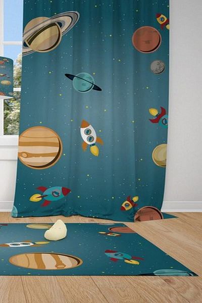 CİCİ ODAM 1 Wing Solar System, spacecraft, stars Child Baby Room Curtain Background Curtain