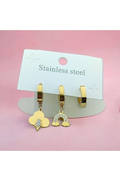 BUJİTERİM مجموعة من 3 أقراط سحابية من الفولاذ المقاوم للتشويه باللون الفضي