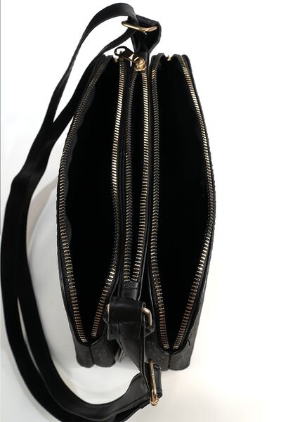 Rosmod Geantă neagră de calitate pentru femei - trei compartimente și curea încrucișată