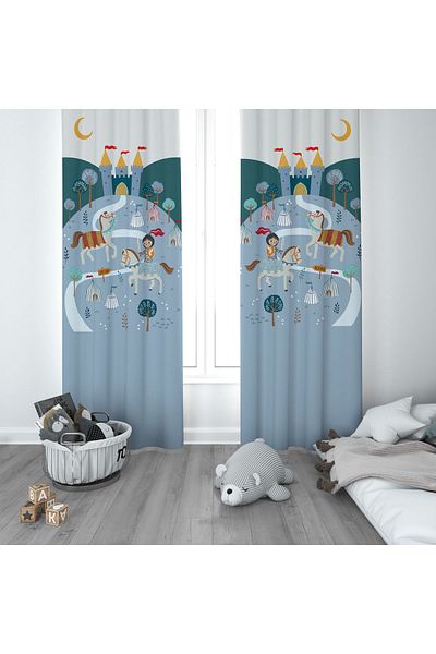 CİCİ ODAM 1 Wing Children's Room Curtain Background Curtain Horses with Chats