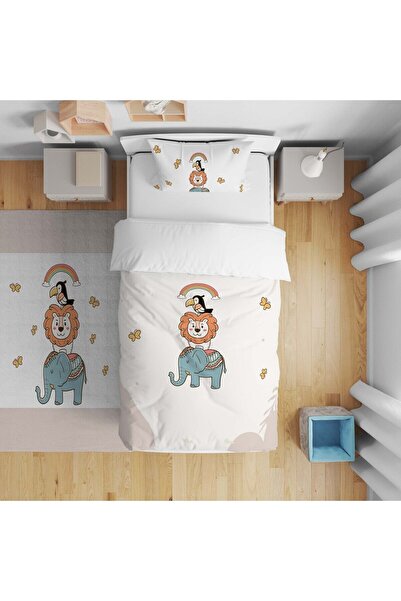 CİCİ ODAM Çocuk Bebek Nevresim Takımı Filli Aslanlı Karga Gökkuşağı