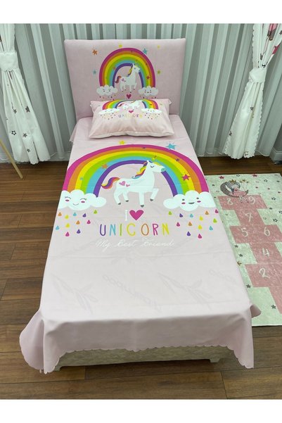 CİCİ EKO Unicorn Yatak Örtüsü HEDİYE Yastık Kılıfı Gökkuşağı İnce Dekoratif P...