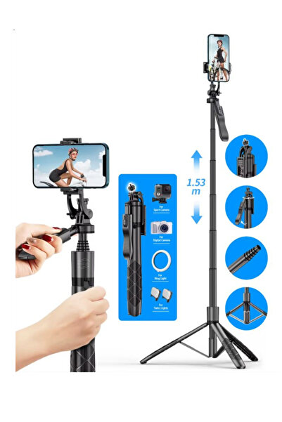 RUGGED Selfie Stick 360 Derece Bluetooth Kumandalı Selfie Çubuğu Tripod Monopod Max 1530 mm Min 336 mm