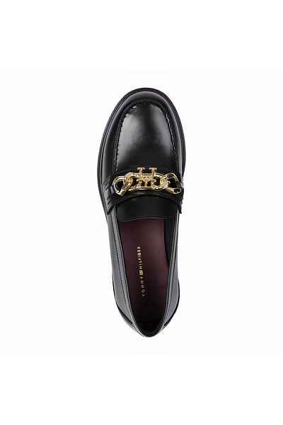 Tommy Hilfiger Damen-Loafer aus schwarzem Leder mit Kette – TH Leather Chain Black Women FW0FW07517BDS