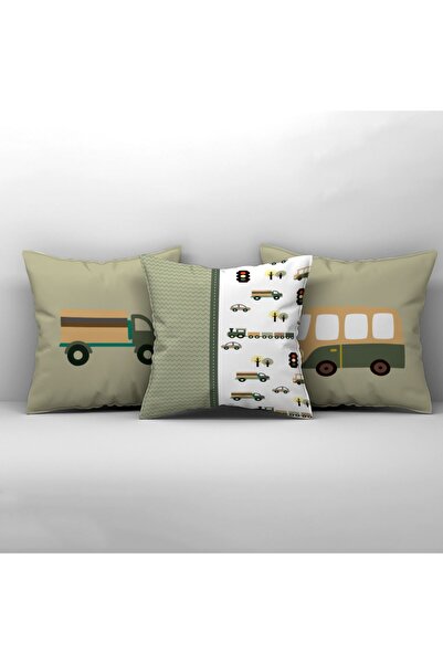 CİCİ ODAM Çocuk Bebek Odası Kırlent Kılıfı Araba Tren Kamyon Trafik Işıklı