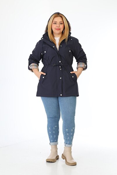 TUTveAL Collection Жіночий водонепроникний тренч плюс розмір тренч з капюшоном плед флотський тренч тренч зі скріпленої тканини тренч