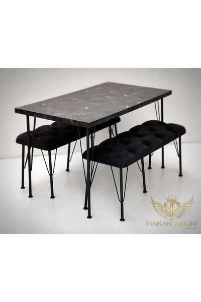 BY HAKAN AŞKIN Metal Ayaklı 70x120cm Black Luxury Table & Bench Series 2024