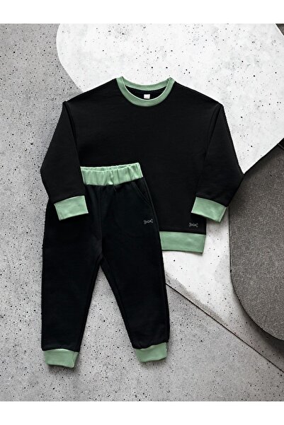 DGK COLLECTİON Set de hanorace oversize verde mentă negru pentru băiat - 100% bumbac, 3 fire fără șardons