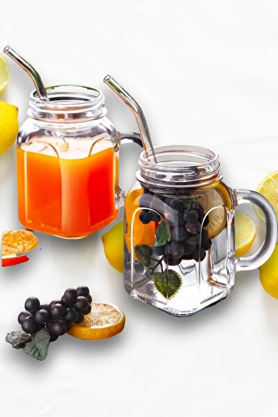 ORTAKÖY CENNETİ 2'Li Pipet Set Kulplu Kavanoz Model Kokteyl Soğuk Kahve Meşru...