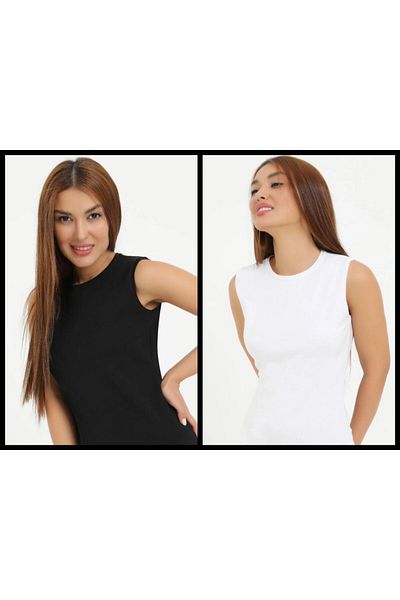 Onurel Black-white 2-piece ElaStane Crew Neck Badi - Zero Sleeve UnderShirt