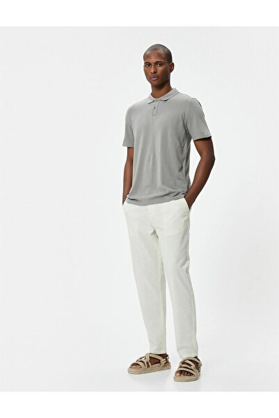 Koton 4sam10113mk 031 Γκρι ανδρικό βαμβακερό μπλουζάκι με κοντό μανίκι πόλο γ...