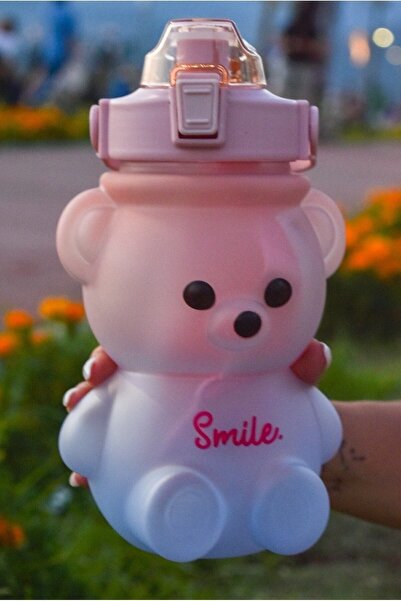 Genel Markalar Ayıcık Desenli Büyük Boy 1,2 Litre Motivasyon Matarası Plastik...