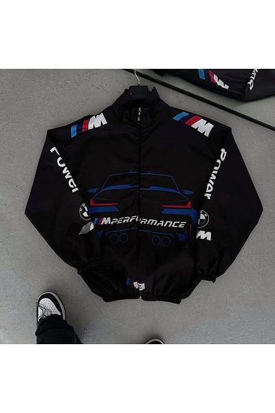 MSRT BMW Unisex Black Oversize Αλεξίπτωτο Ύφασμα - Ψηφιακό εμπριμέ Windbreaker Raincoat