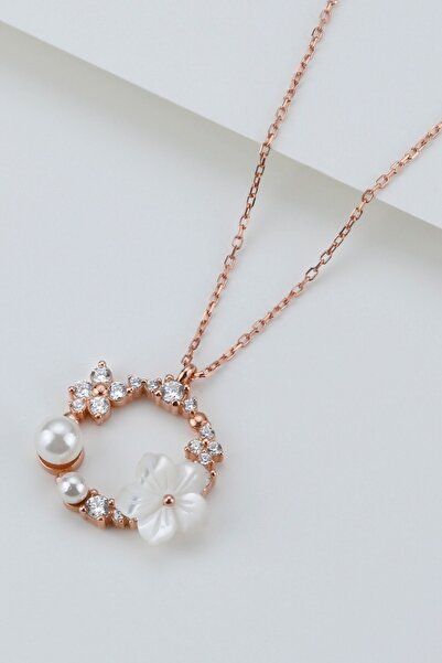 Silvano Jewelry 925 Ayar Gümüş Sedefli Gül Kolye