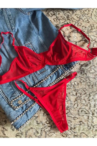 Pera Garage Transparent Red Tulle Bralet Set