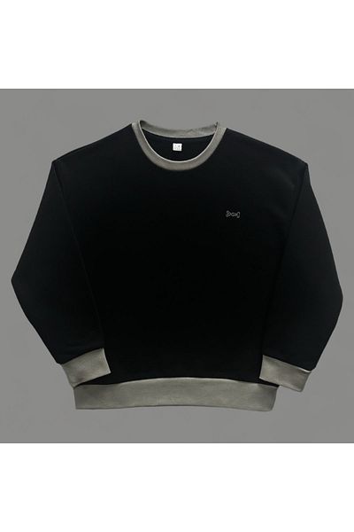 DGK COLLECTİON Oversize Unisex Kids Black-Grey Ribbed Sweatshirt High Fit Printed 100% Cotton