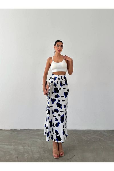 Fiori Luxury Quality Maxi Length Long Satin Skirt with Elastic Waist