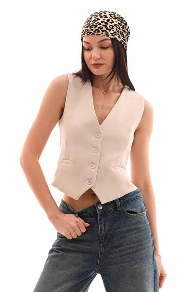 Bak'ap Astarlı Crop Blezer Yelek