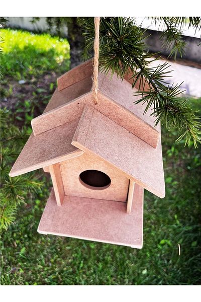 Emach Dizayn Decorative Garden Wooden Bird House Nest Paintable Durable Mdf 21x16x21
