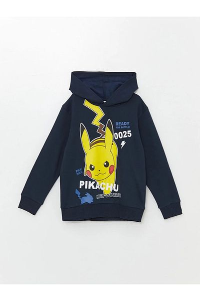 LC Waikiki lCW Kids Boy Hooded Pikachu Printed Sweatshirt - New Navy