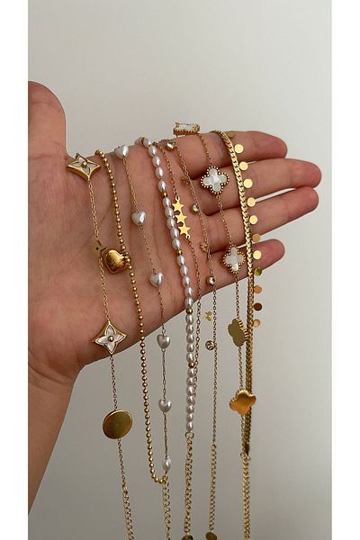 SU PERİSİ TAKI BİJUTERİ Steel Gold Italian Chain Detailed Sequin Anklet